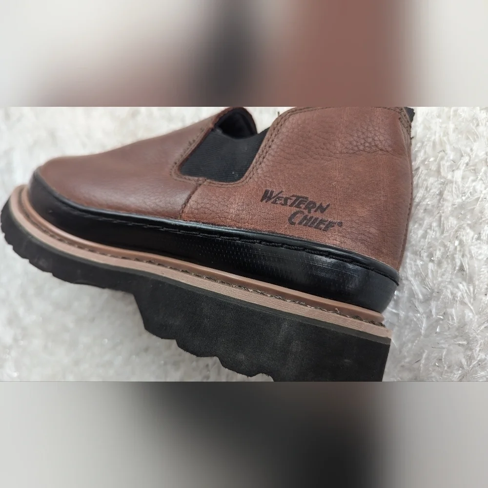 Western Chief Mans Work Shoes Boots Leather Comfort Slip-On Casual Size 9